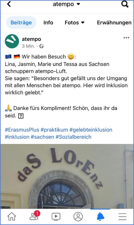 Instagram Post von atempo pber die Praktikantinnen